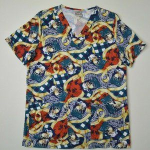 Just Cotton Sz SMALL Women RODEO COWBOY Western‎ Medical Nurse Dental SCRUB Top